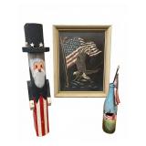 Folk Uncle Sam, Flag Artwork & Painted Bottle