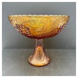 Pretty Amber Glass Pedestal Bowl 8' Tall
