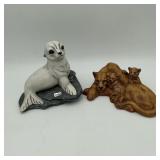 Pair of Ceramic Animals Seal & Lion with Cubs