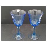 Pair of Beautiful Avon Crystal Blue Wine Glasses
