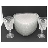 11 Daisy Button Triangle Trays Plates & 2 Glasses