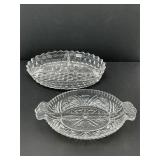 2 Clear Glass Divided Relish Dishes Fostoria Block
