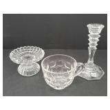 Odd Lot of Cut Glass Candle Holders & Cup