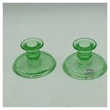 2 VTG Green Uranium Glass Candle Holders
