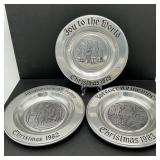 3 Vtg Pewter Christmas Collectors Plates