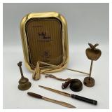 Large Assortment of Brass Items, Bells, Frame