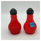 Pair of RARE Hazel Atlas Salt & Pepper RED