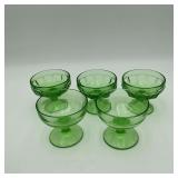 5 Various Green Uranium Glasses Dessert Cups