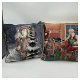 2 Christmas Holiday Tapestry Pillows 14' Square