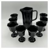 Black MCM Pitcher and 8 Octagonal Glasses