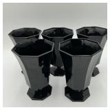 5 Vintage Black Octagonal 9oz Tea/Water Glasses
