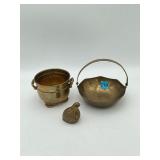 3 BRASS Pieces Bird, Pot & Trinket Dish INDIA