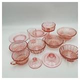 Large ODD Lot of Pink Depression Glass Bowls, Lids