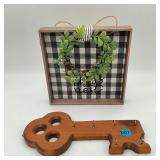 2 Decorative Wall Hangings Wooden Key Hooks