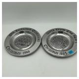 2 Collectible Pewter Christmas Plates 1985, 1988