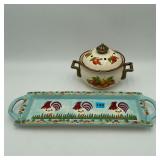 Russ Berrie Ceramic Snack Plate, Enamel Pot
