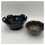 Black Amethyst 2 Handled Bowl & Green Glazed