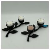 Pair of LEAF DESIGN Metal Tea Light Holders