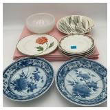 Pink Table Cloth and variety of Glass Bowls/plates