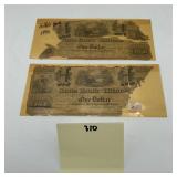 TWO 1840 Buffalo Head Illinois Dollar Bills *