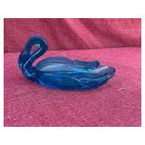 Blue Glass Swan Compote