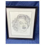 Signed Marilyn Monroe Framed Pencil Drawing