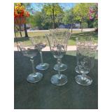 Set of 6 vintage etched glass stemware