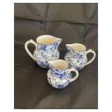 3 vintage blue&white floral creamers/pitchers