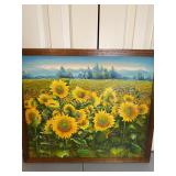 Large framed sunflower landscape painting