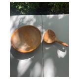Vintage wooden bowl and ladle