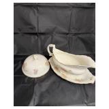 Vintage Homer Laughlin gravy boat & platter , lid