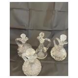 4 vintage clear glass cruet bottles with stoppers