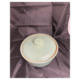 Vintage green glazed stoneware casserole dish
