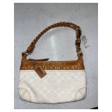 COACH BEIGE CANVAS W/ LEATHER TRIM SHOULDER PURSE