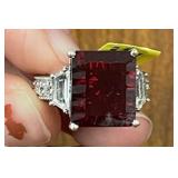 BLAZING RED QUARTZ IN PLATNIUM OVERLAY STERLING