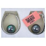 SILVER OVAL HOOP EARRINGS W/ BEAD CENTER