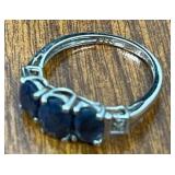 MIDNIGHT BLUE SAPPHIRE SIZE 5 RING ON STERLING