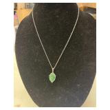 18' SILVERTONE CHAIN W/ GREEN STONE PENDANT