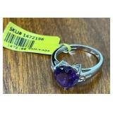 HEART SHAPE AMETHYST RING ON STERLING SIZE 5.5