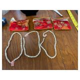 (3)- 16' PEARL NECKLACES WITH BAGS