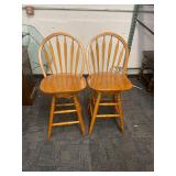 (2)- WOODEN SWIVEL BAR STOOLS