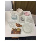 ASSORTED GLASSWARE AND HOME DECOR