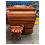 SOLID WOOD ROLL TOP DESK WITH CHAIR