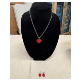 RED CRYSTAL HEART NECKLACE & EARRINGS SET