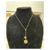 TWO PART GEMSTONE PENDANT NECKLACE IN GOLD TONE