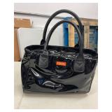SACHI BLACK GLOSSY INSULATED TOTE BAG