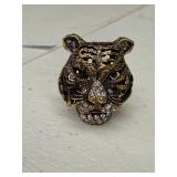 GOLDTONE TIGER HEAD RING SIZE 6.25