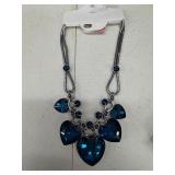 18' BLUE GLASS NECKLACE IN SILVERTONE
