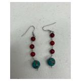 TURQUOISE AND RED CORAL EARRINGS