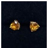 TRILLION CUT CITRINE EARRINGS IN 14KT GOLD